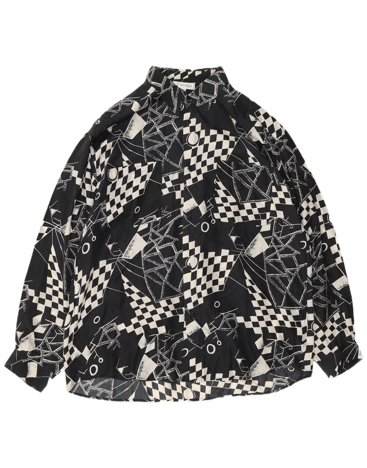 Camicia da uomo VINTAGE XL in seta geometrica nera