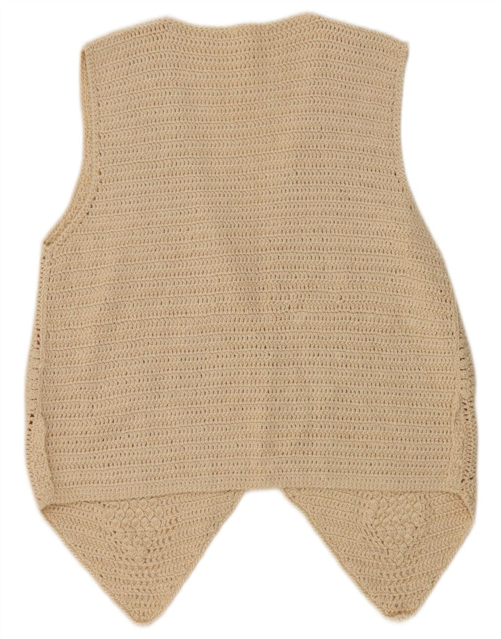 Gilet vintage da donna all'uncinetto UK 10 piccolo beige