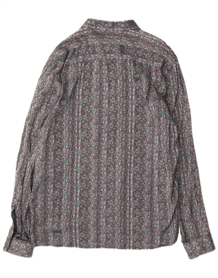 Camicia da uomo vintage in cotone floreale grigio grande