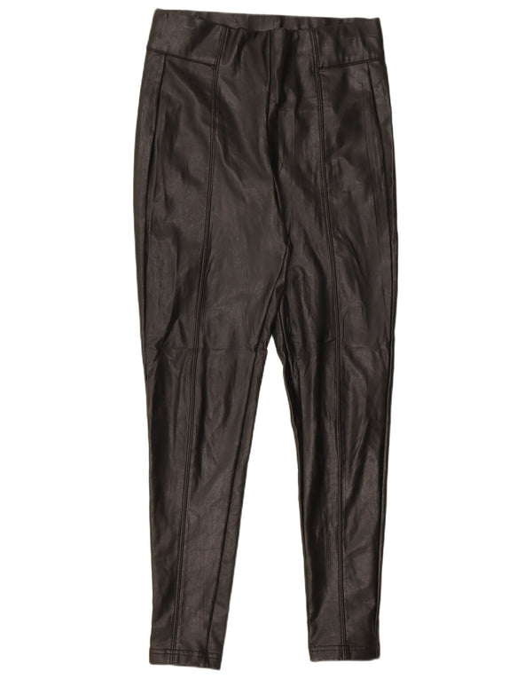 Pantaloni da donna in ecopelle Marks & Spencer UK 10 piccoli W28 L27 neri