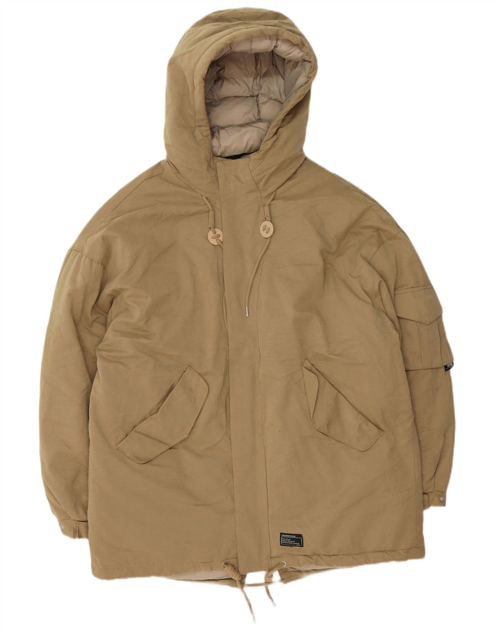 Giacca imbottita ampia con cappuccio da uomo Zara UK 38 Poliestere beige medio