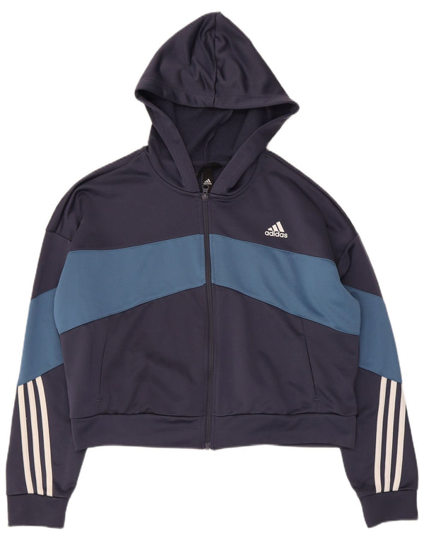 Felpa con cappuccio e zip corta Adidas da donna UK 16/18 Large Blu Navy Colourblock