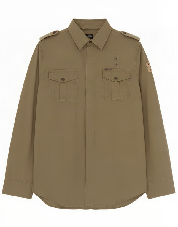 Camicia militare da uomo Marlboro Classics grande in cotone kaki
