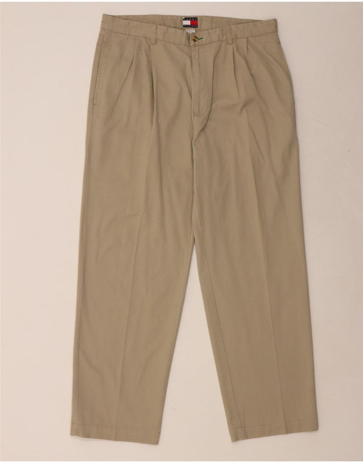 TOMMY HILFIGER Pantaloni chino con pegging da uomo W38 L32 in cotone beige