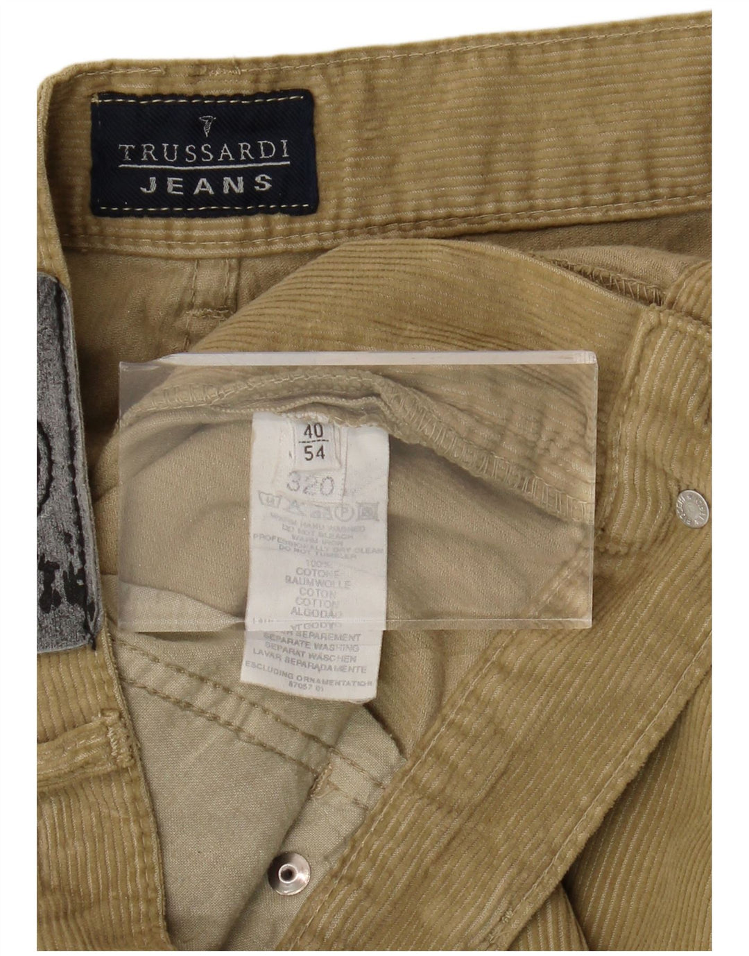 Pantaloni dritti da uomo in velluto a coste TRUSSARDI IT 54 2XL W40 L32 Cotone kaki