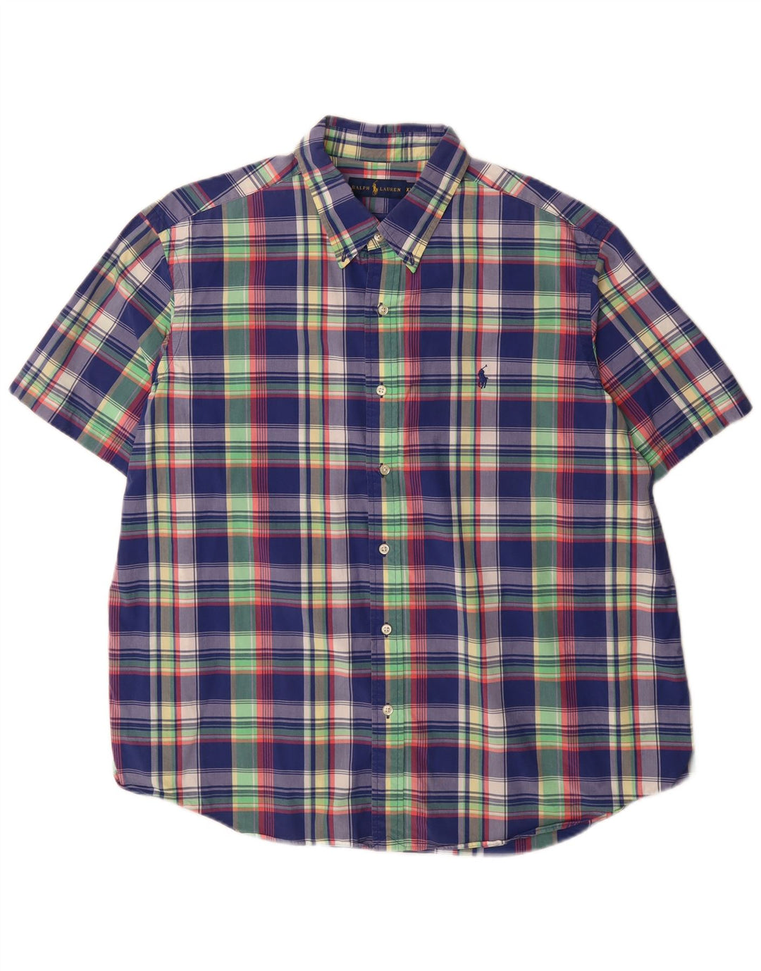 Camicia a maniche corte da uomo Ralph Lauren 2XL in cotone a quadri blu