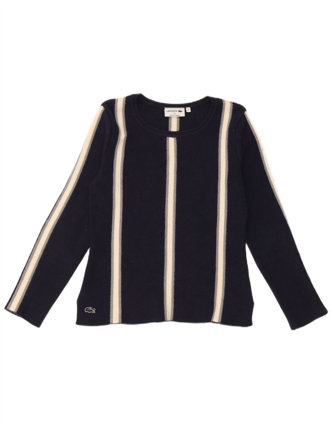 Maglione maglione da donna con scollo a barca Lacoste taglia 38 medio a righe blu navy