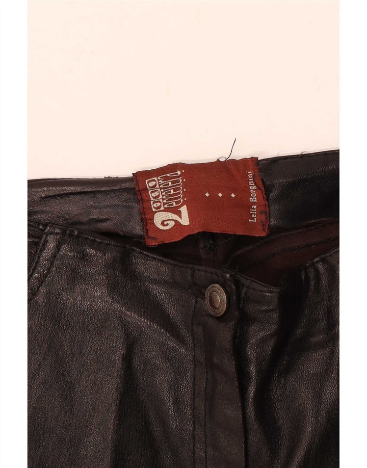 Pantaloni in pelle svasati da donna vintage W28 L30 neri
