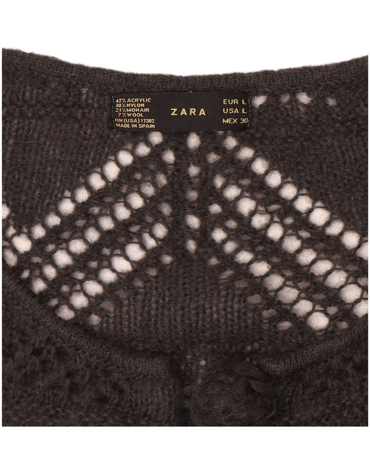 ZARA Womens Crochet Bolero Jumper UK 16 Large Grey