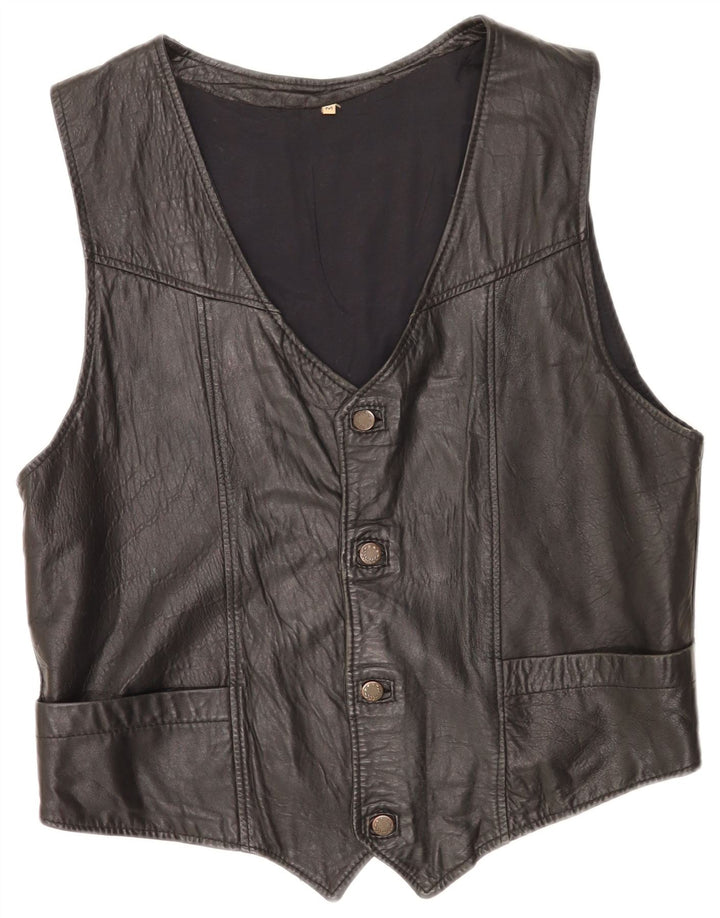 Gilet in pelle vintage da uomo medio nero
