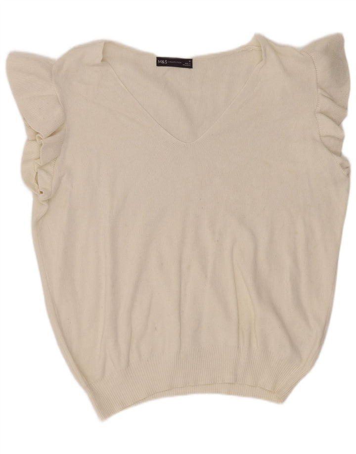 Top in camicetta senza maniche da donna Marks & Spencer UK 14 Viscosa bianco sporco medio