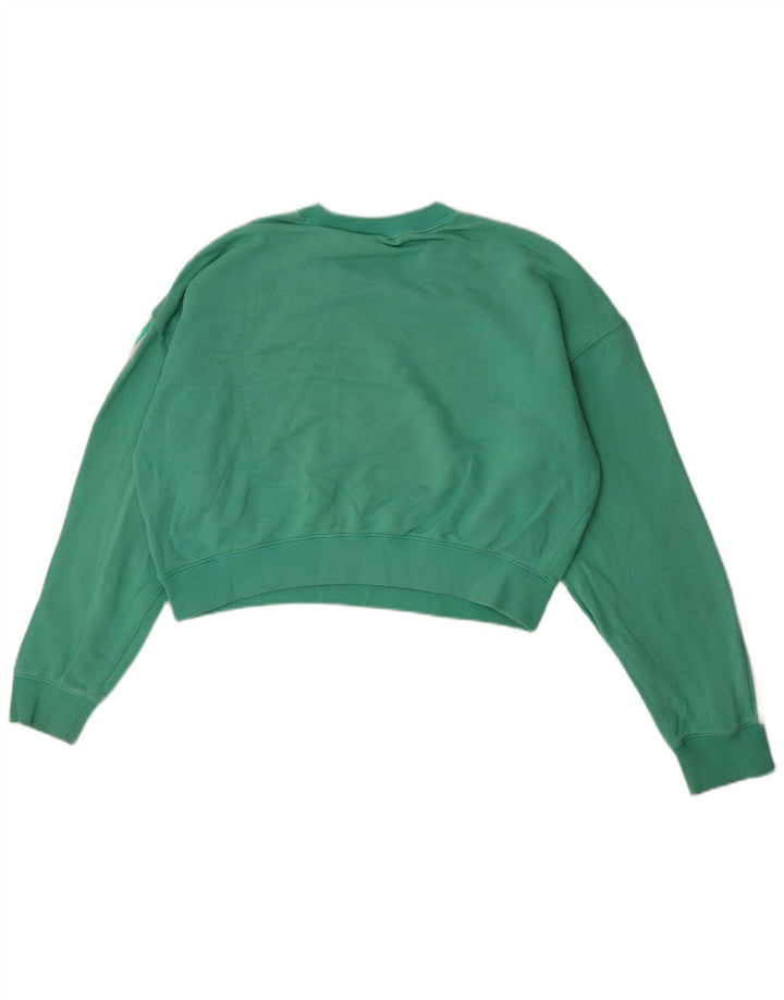 Felpa oversize corta Adidas da donna, maglione UK 12, cotone verde medio