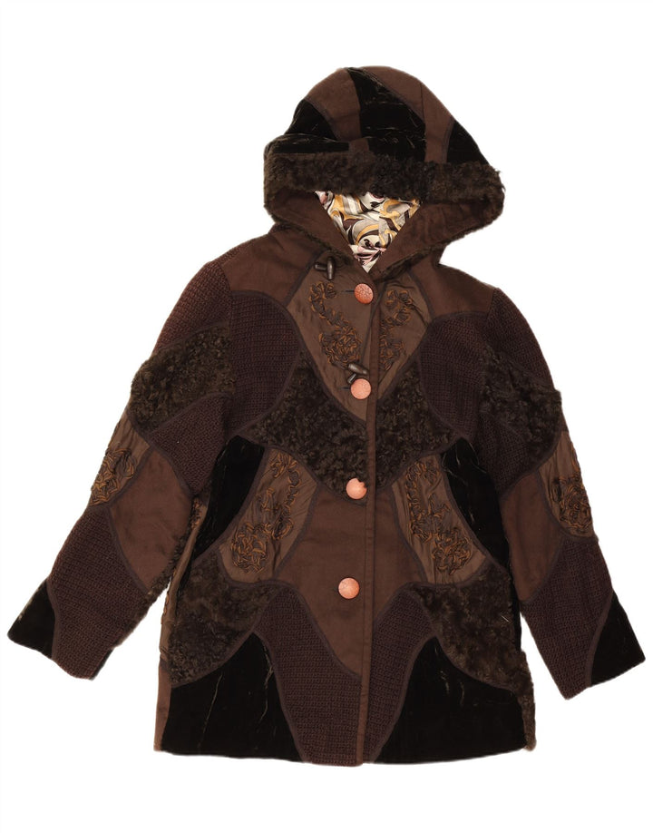 Soprabito con cappuccio da donna Escalier UK 14 Patchwork marrone medio