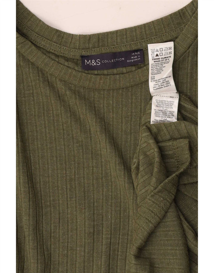 Abito a trapezio a maniche lunghe da donna Marks & Spencer UK 14 Grande poliestere kaki