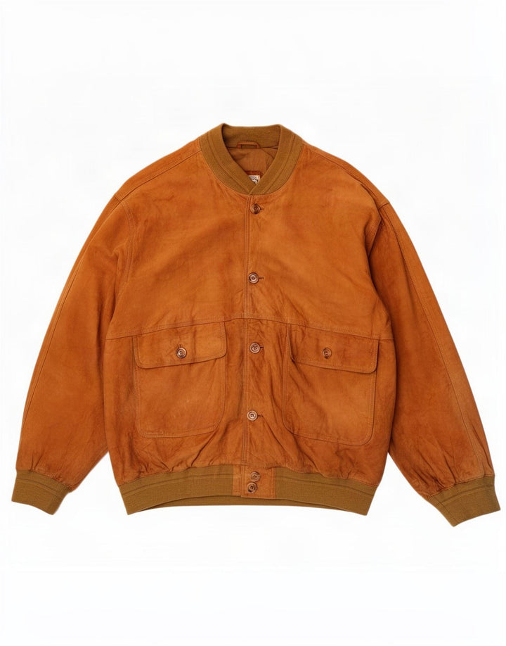 Giubbotto bomber vintage in pelle scamosciata da uomo IT 56 3XL in pelle marrone