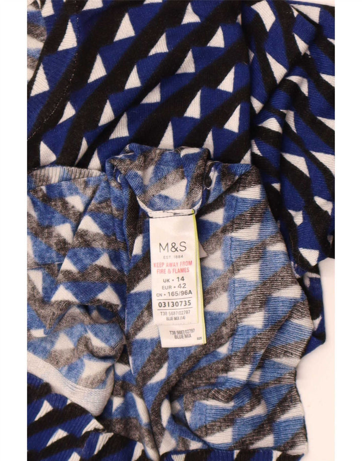 Maglione cardigan corto da donna Marks & Spencer UK 14 Blu medio geometrico