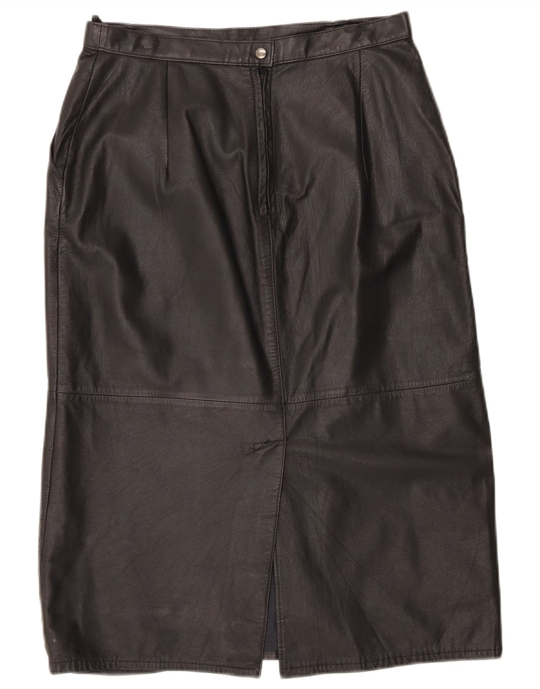 Gonna in pelle a vita alta da donna vintage UK 16 grande W30 nera