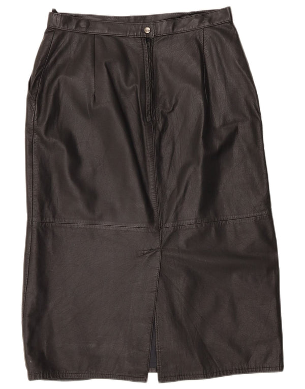 Gonna in pelle a vita alta da donna vintage UK 16 grande W30 nera