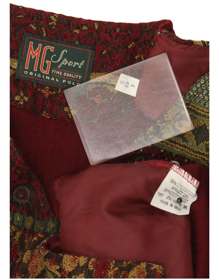 Gilet vintage da uomo piccolo in lana floreale bordeaux