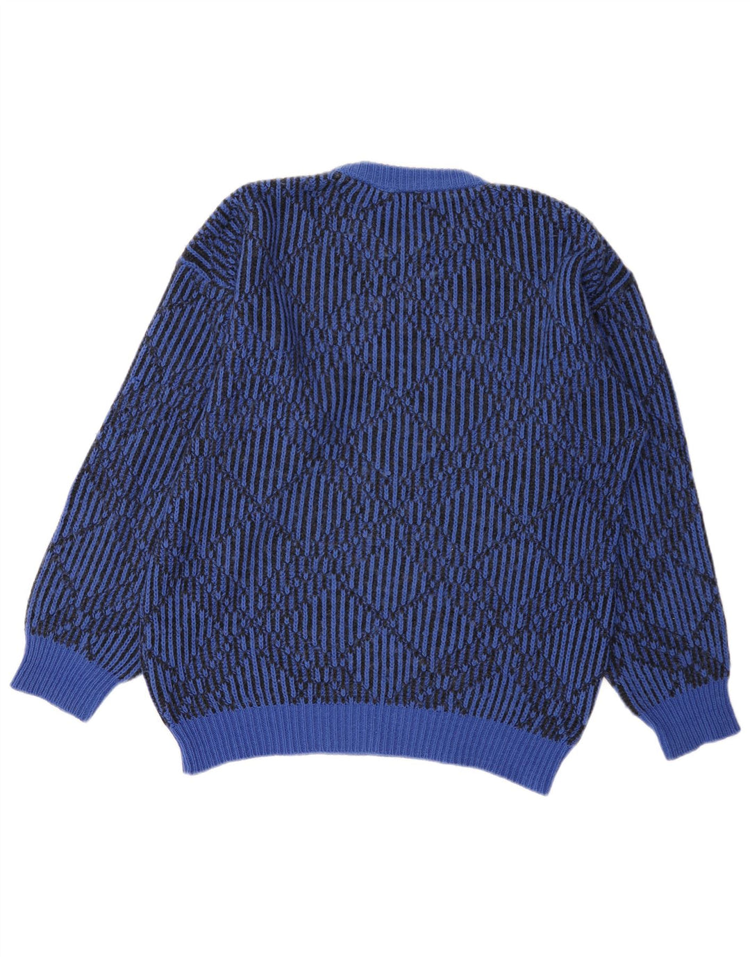 Maglione maglione girocollo da uomo vintage grande geometrico blu