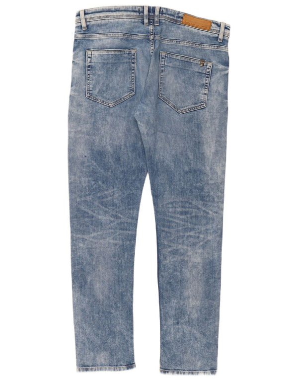 Jeans slim da uomo Zara lavaggio acido EU 44 Large W34 L31 cotone blu