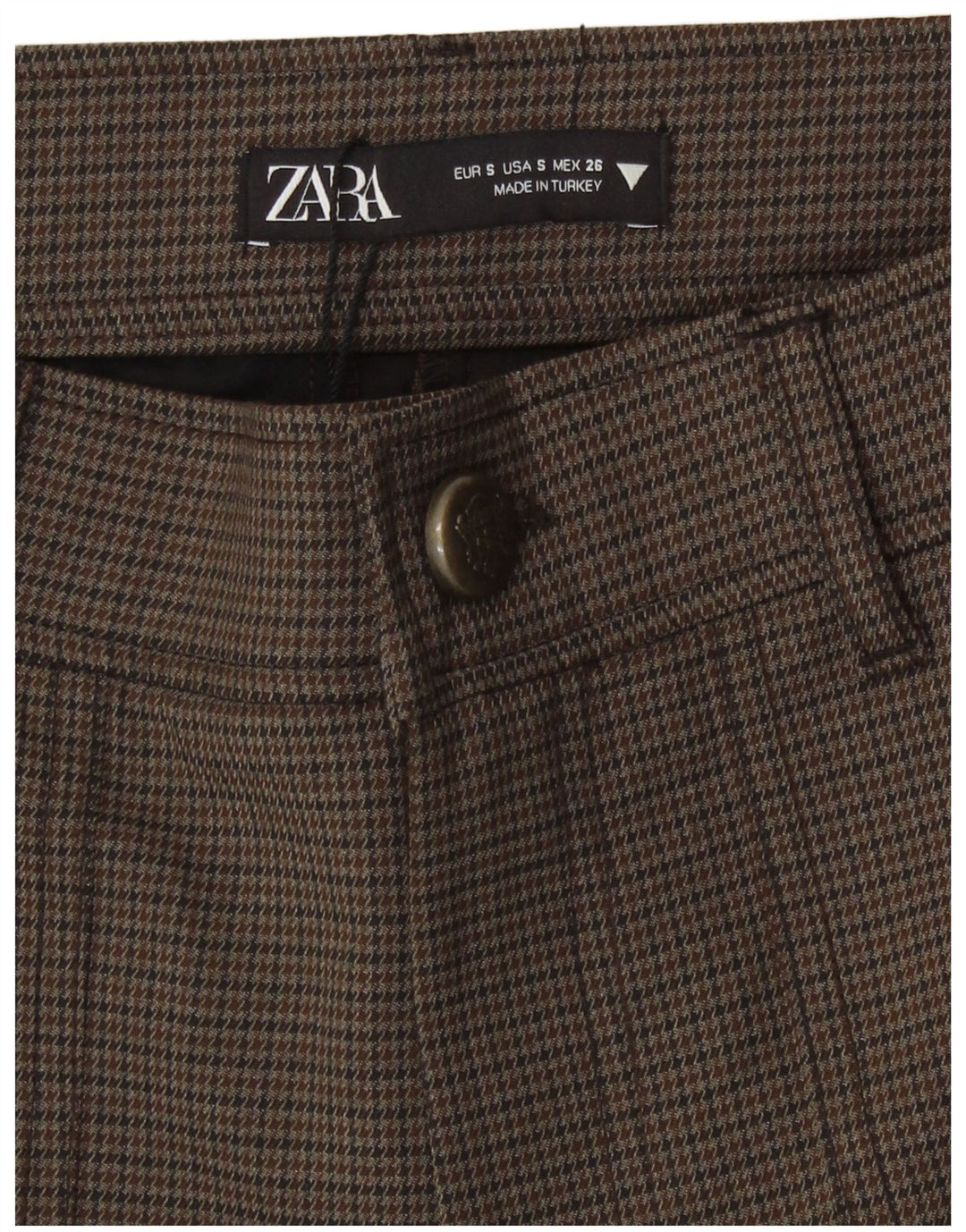 Pantaloncini casual a vita alta da donna Zara piccoli W26 poliestere pied de poule marrone