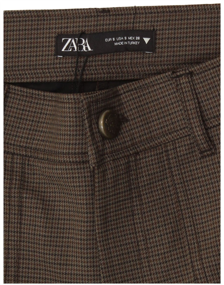 Pantaloncini casual a vita alta da donna Zara piccoli W26 poliestere pied de poule marrone