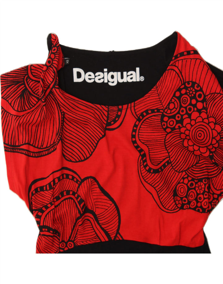 DESIGUAL Womens Graphic Basic Dress UK 6 XS Red Floral Cotton Vintage Desigual and Second-Hand Desigual from Messina Hembry 