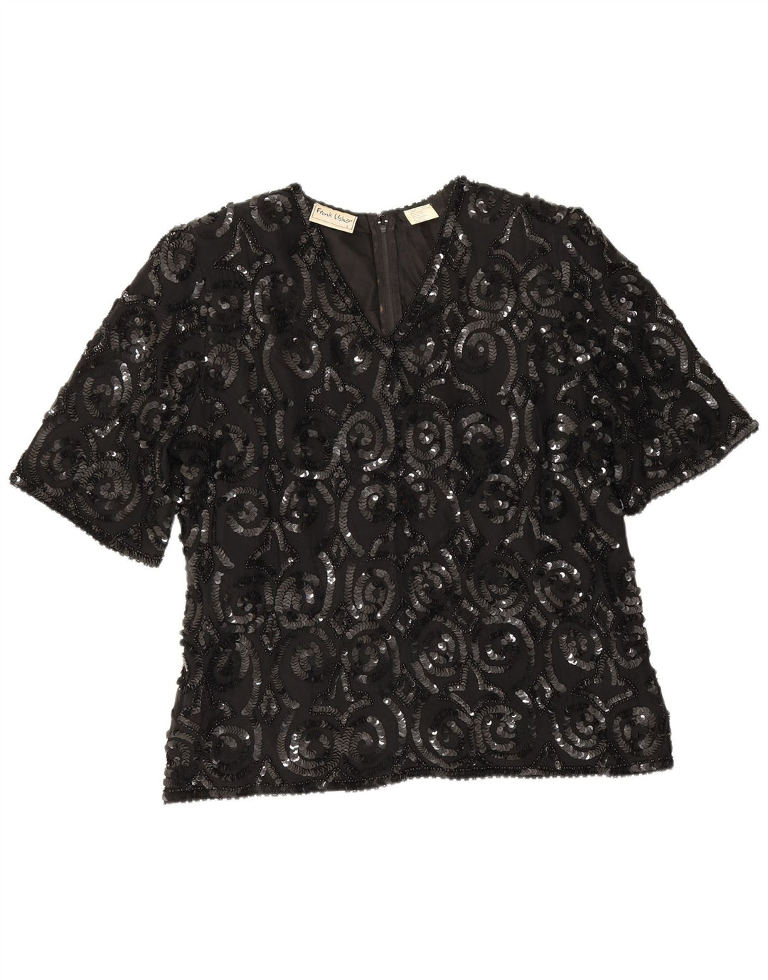 Camicetta da donna Frank Usher Top UK 16 grande seta nera