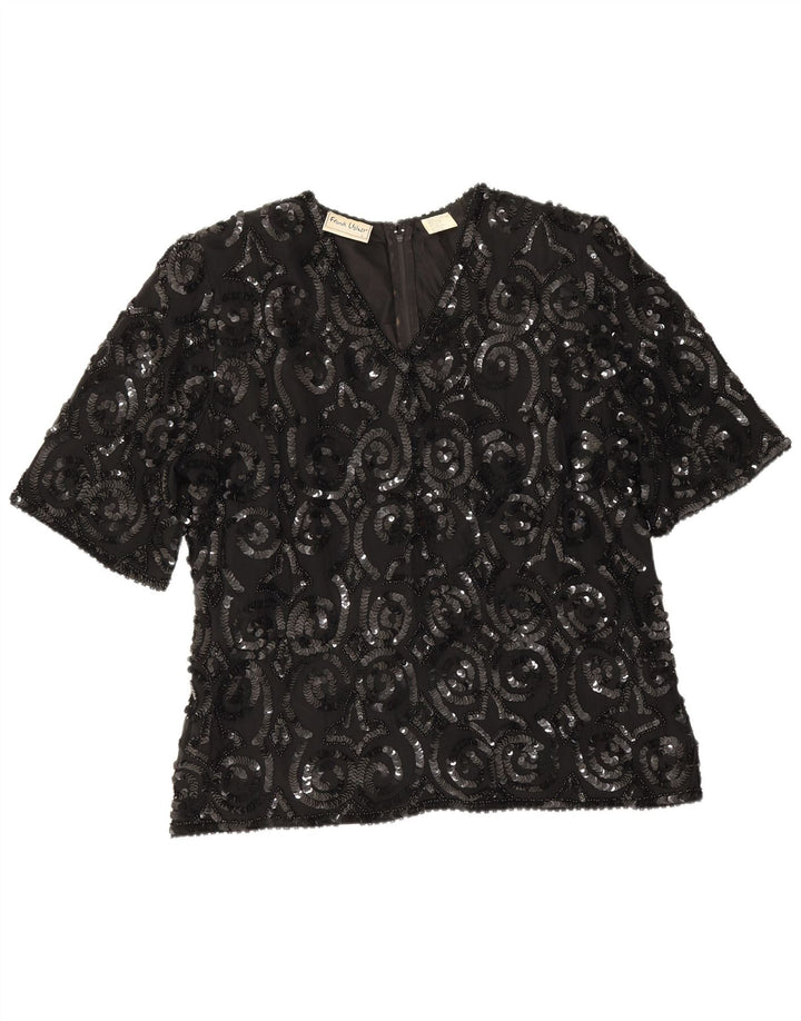 Camicetta da donna Frank Usher Top UK 16 grande seta nera