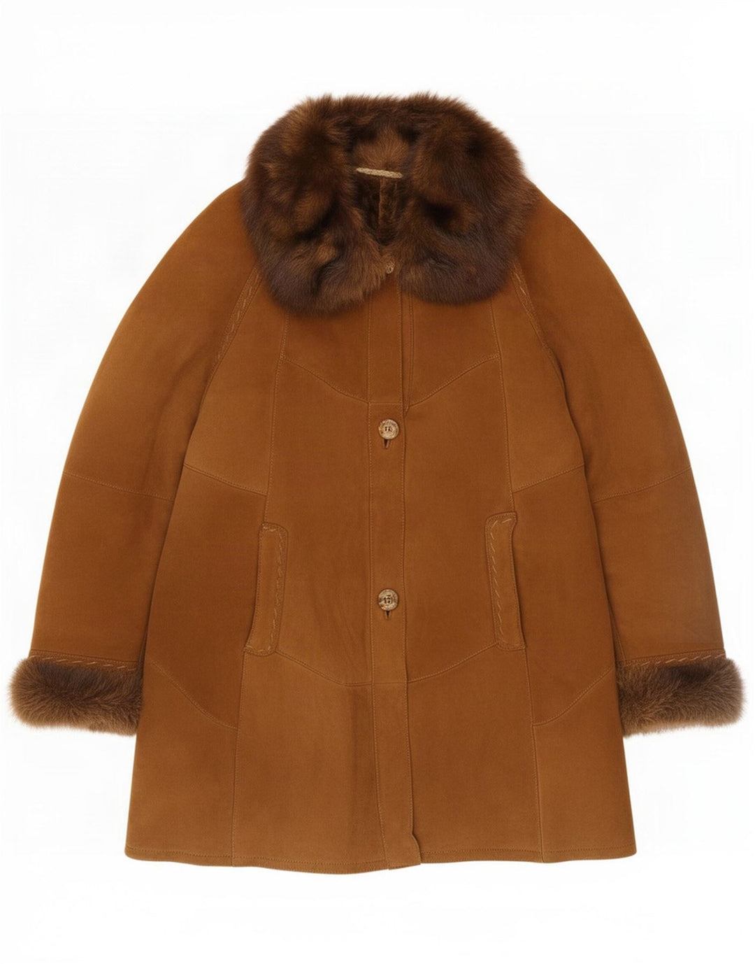 Cappotto vintage in shearling da donna UK 16 grande Marrone