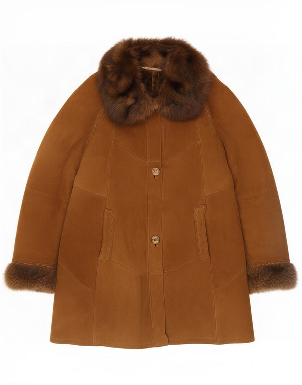 Cappotto vintage in shearling da donna UK 16 grande Marrone