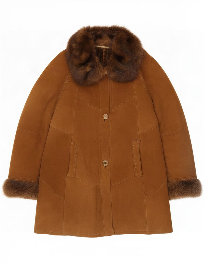 Cappotto vintage in shearling da donna UK 16 grande Marrone