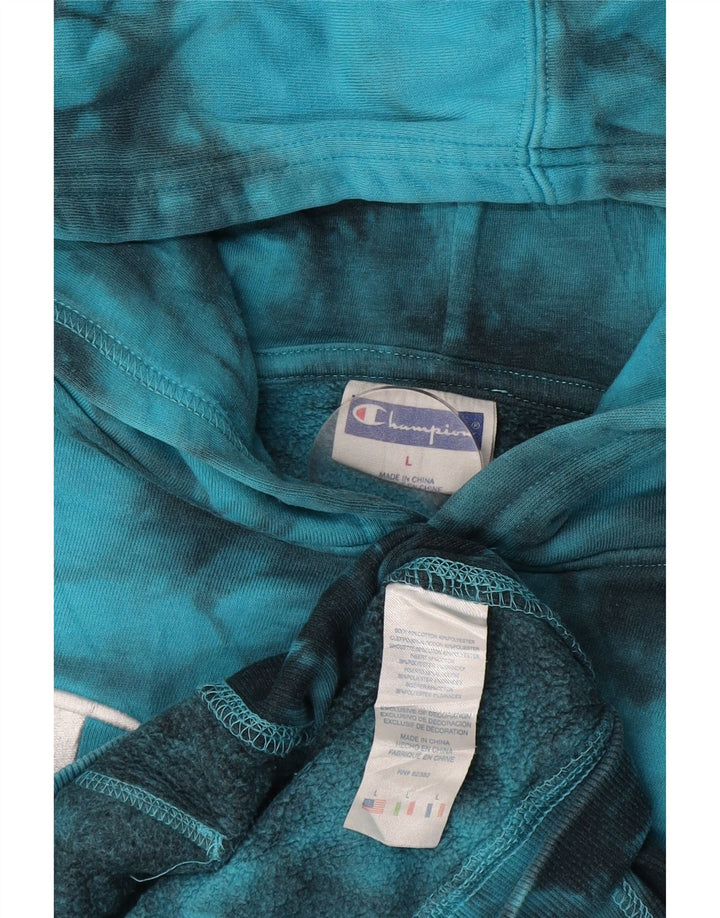 Maglione con cappuccio grafico da donna CHAMPION UK 14 Large Blu Tie Dye Cotton