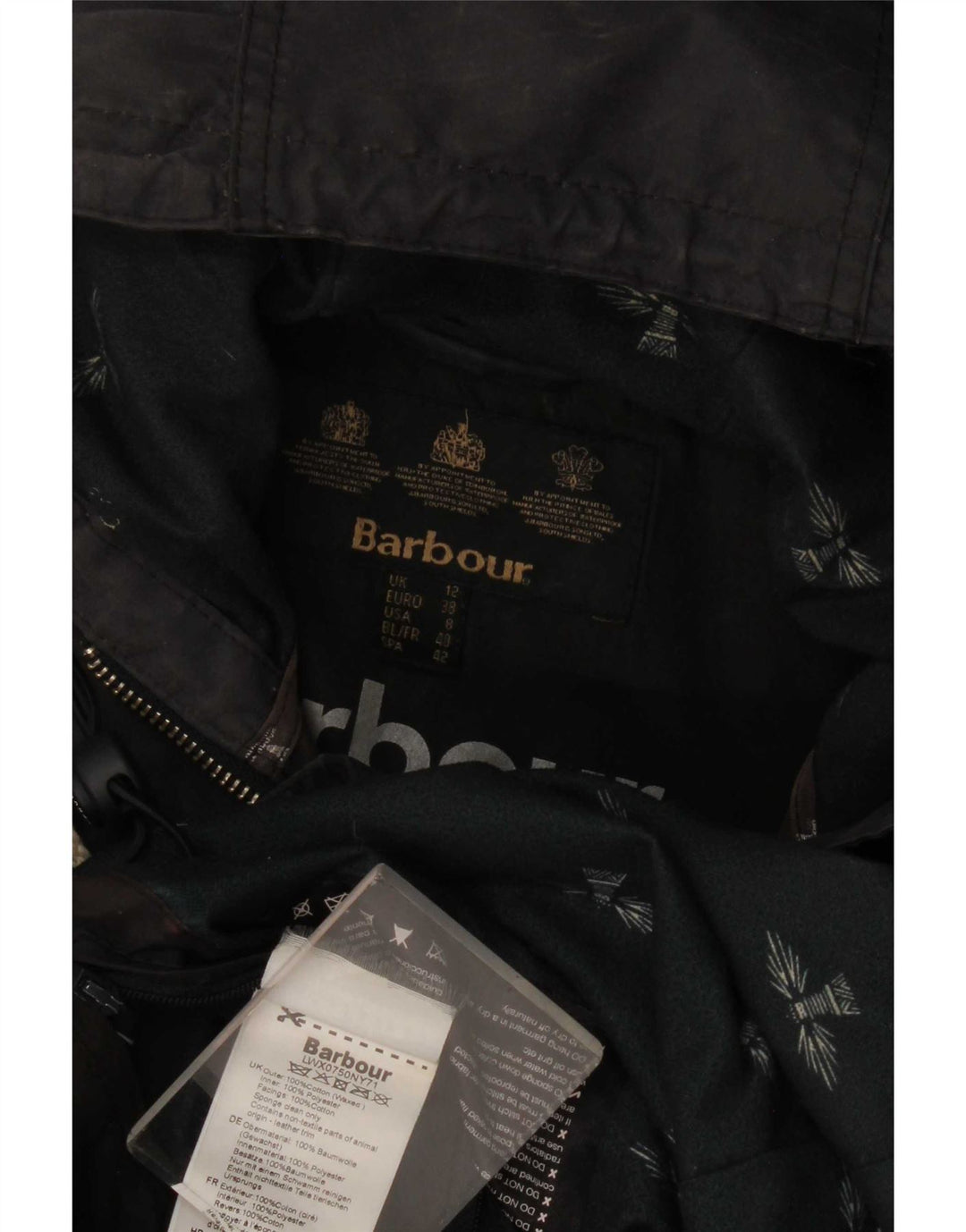 Giacca Parka cerata con cappuccio da donna Barbour UK 12 medio blu navy