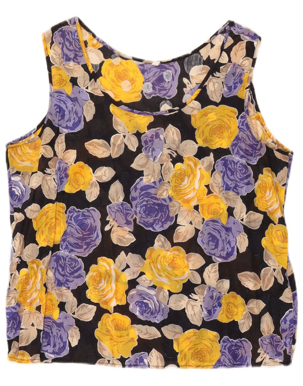 Vintage Womens Crop Sleeveless Blouse Top IT 50 XL Black Floral