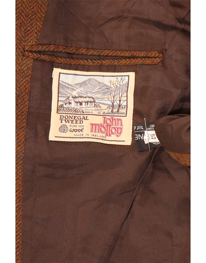 Giacca blazer da uomo a 3 bottoni John Molloy EU 52 XL lana a spina di pesce marrone