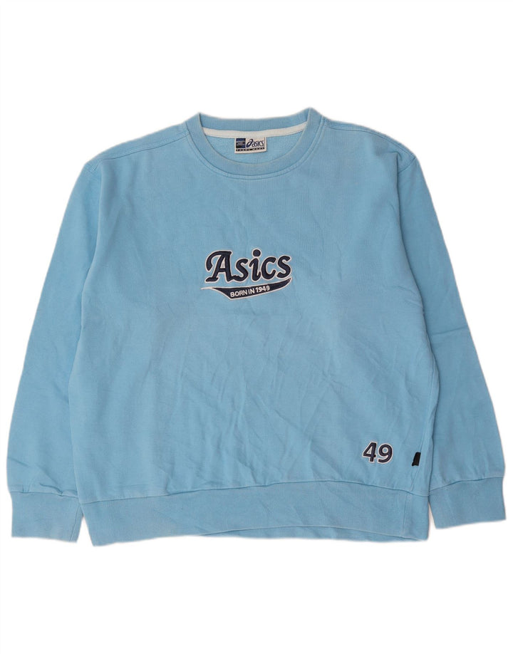 Felpa grafica da uomo Asics, maglione grande, in cotone blu