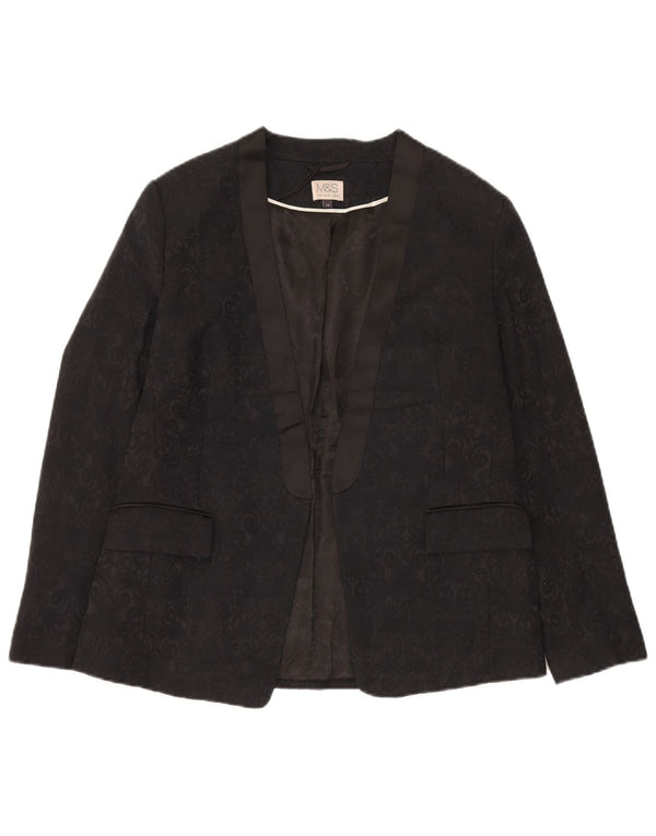 Marks & Spencer Womens Open Blazer Jacket UK 14 Medium Black Paisley Cotton
