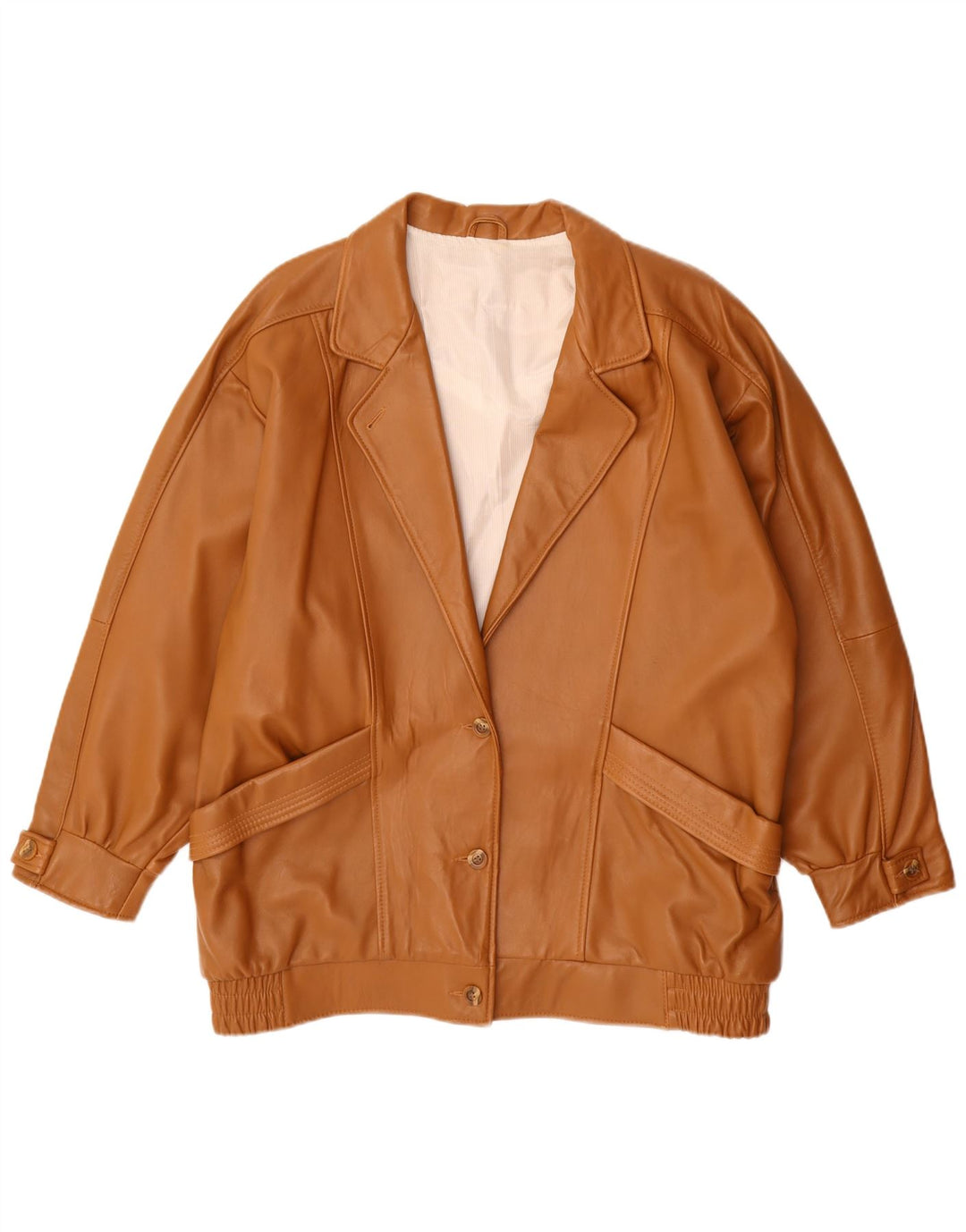 Giacca in pelle oversize da donna vintage EU 44 XL in pelle marrone