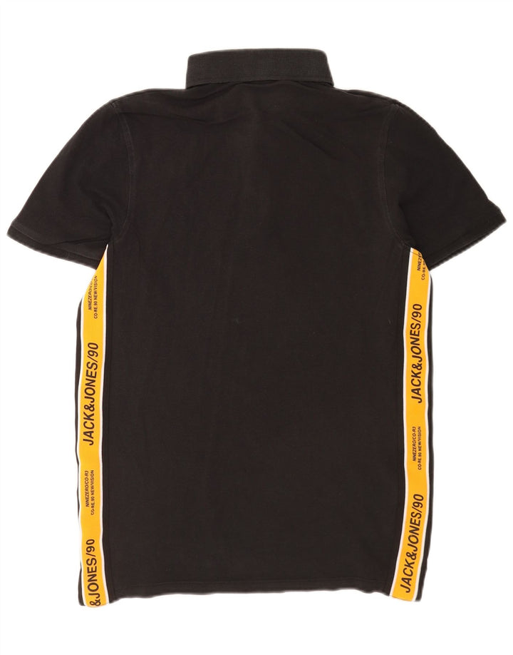 Polo grafica da uomo Jack & Jones in cotone color block medio nero