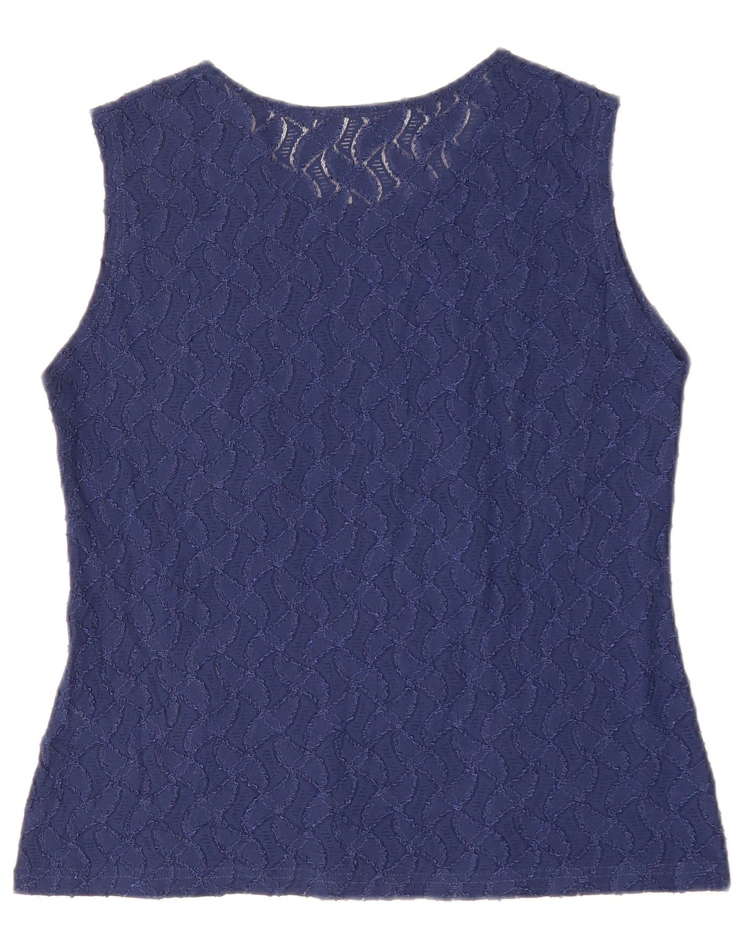 Top camicetta corta senza maniche da donna vintage UK 14 grande poliammide blu navy