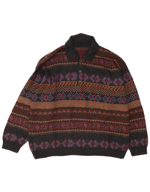 Maglione vintage da uomo con collo alto XL multicolore Fair Isle