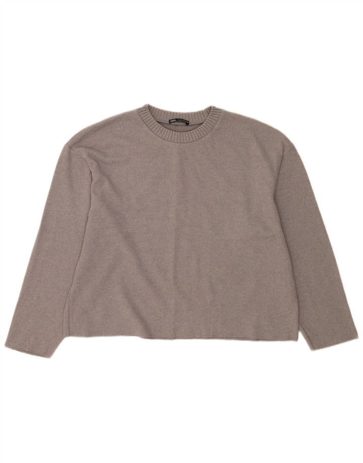 Maglione corto con scollo a barca da donna Zara UK 16 grande poliestere grigio