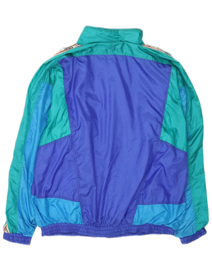 Tuta intera vintage da uomo con grafica, grande, in poliammide color block blu