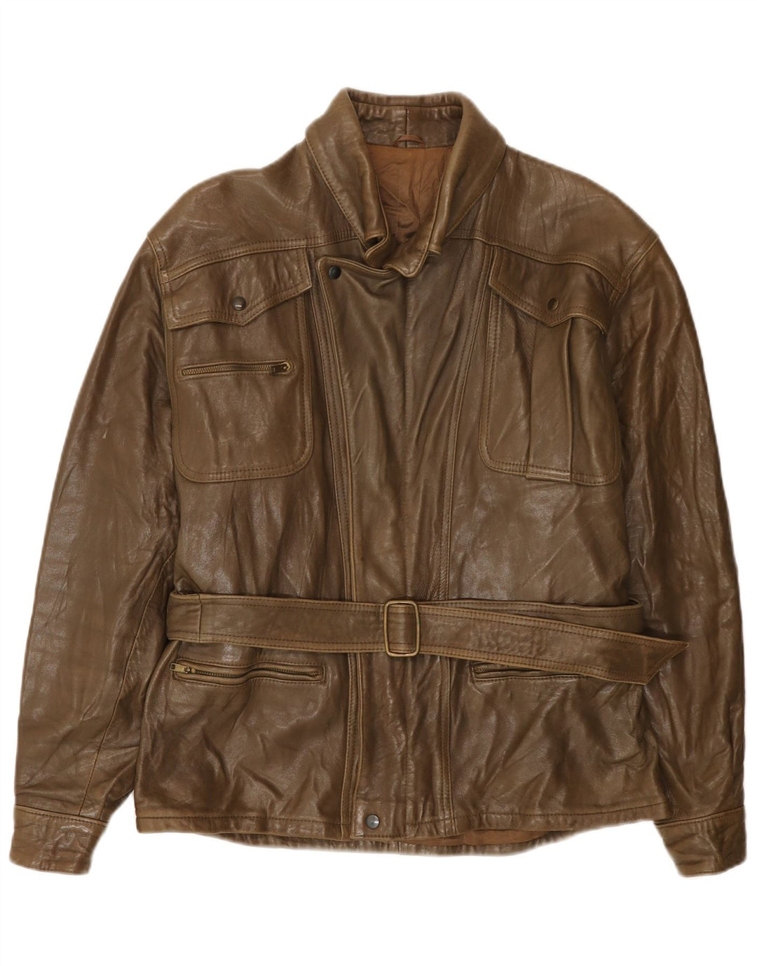 Giacca in pelle vintage da uomo IT 50 grande in pelle marrone