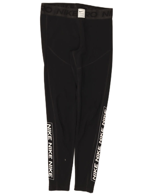 Nike Womens Dri Fit Graphic Leggings UK 14 Large Black Polyester