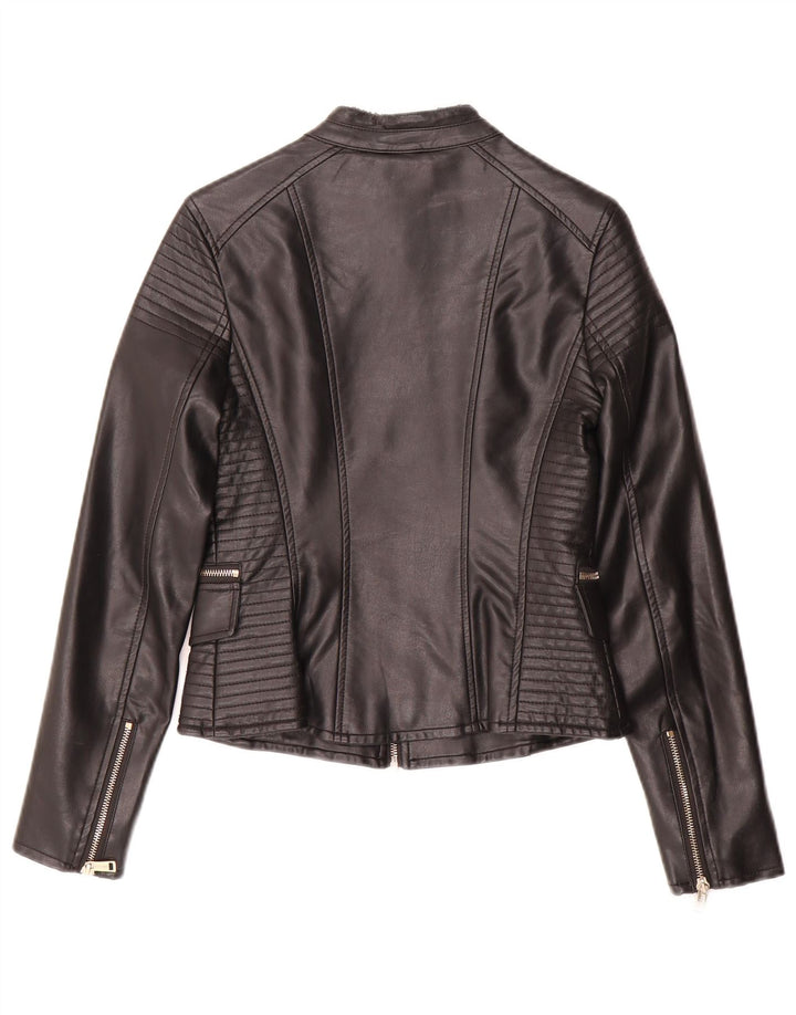 GUESS Womens Faux Leather Jacket UK 6 XS Black Polyurethane