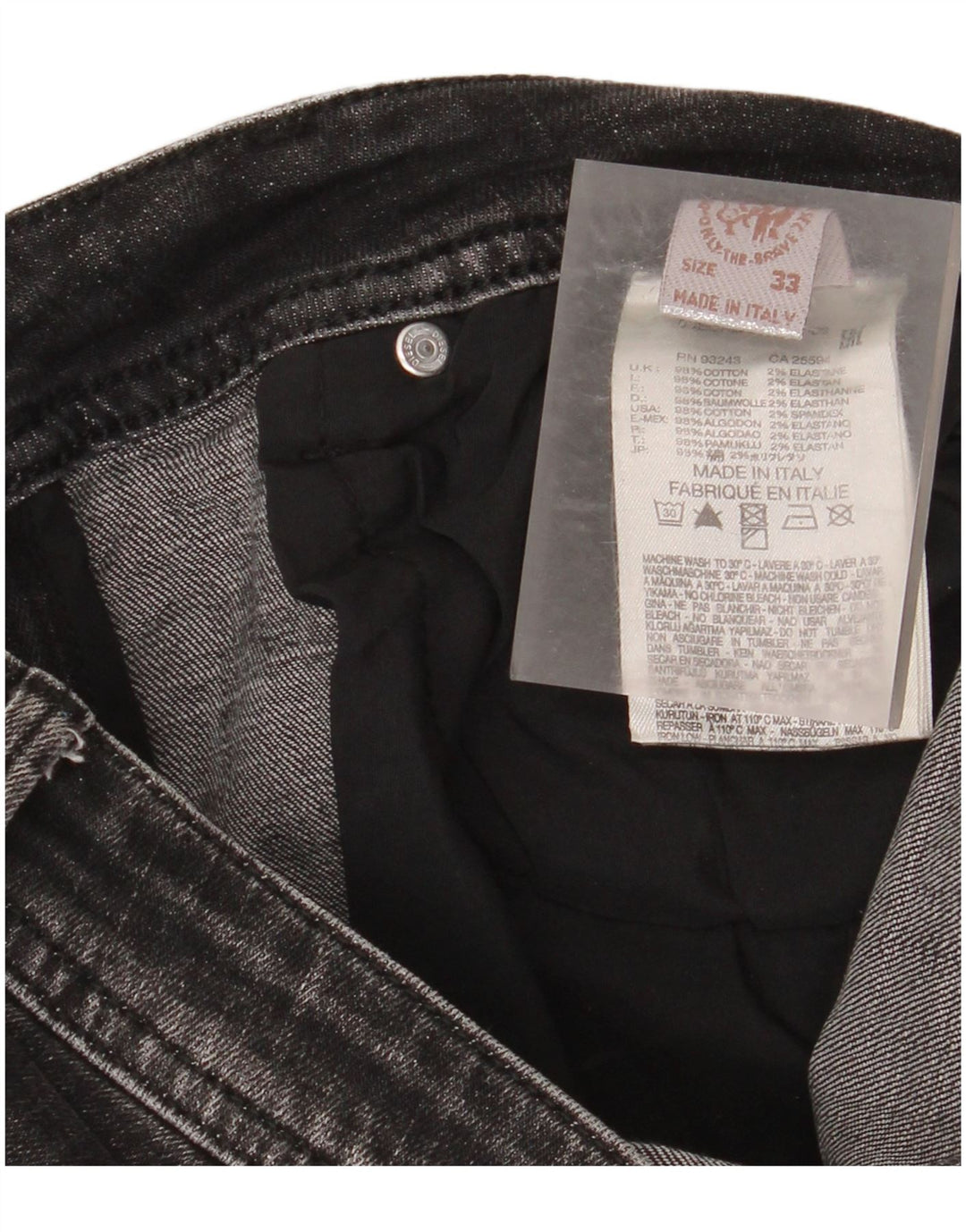 Jeans slim invecchiati da uomo Diesel W33 L30 cotone nero