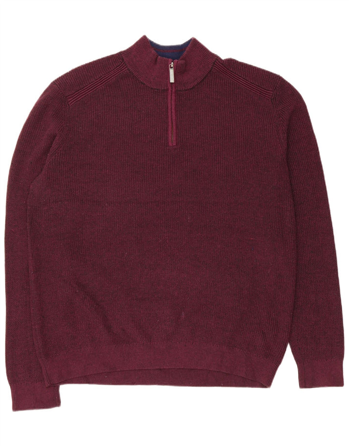Maglione da uomo con collo con zip Ted Baker taglia 6 2XL poliestere bordeaux